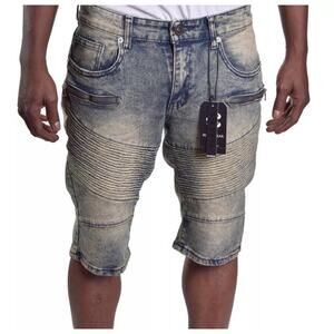 NWT Rocawear Men’s Skinny Short Vintage Blue Cloud Waist 38 RWJ6139 Jean Shorts